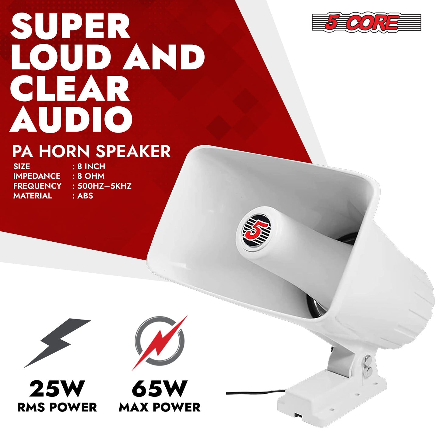 5 Core PA Speaker Pair 5 x 8" 65W Bull Horn Loud Audio Outdoor Speakers System 8Ohm Reflex Megaphone-1