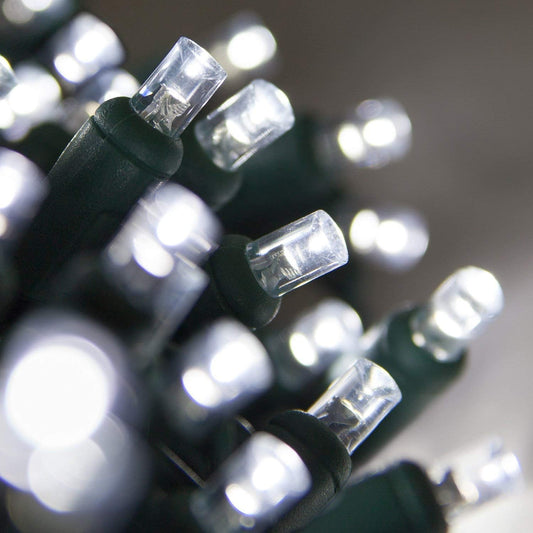 5Mm LED Wide Angle Cool White Prelamped Light Set, Green Wire - 50 5Mm Cool White LED Christmas Lights, 6" Spacing