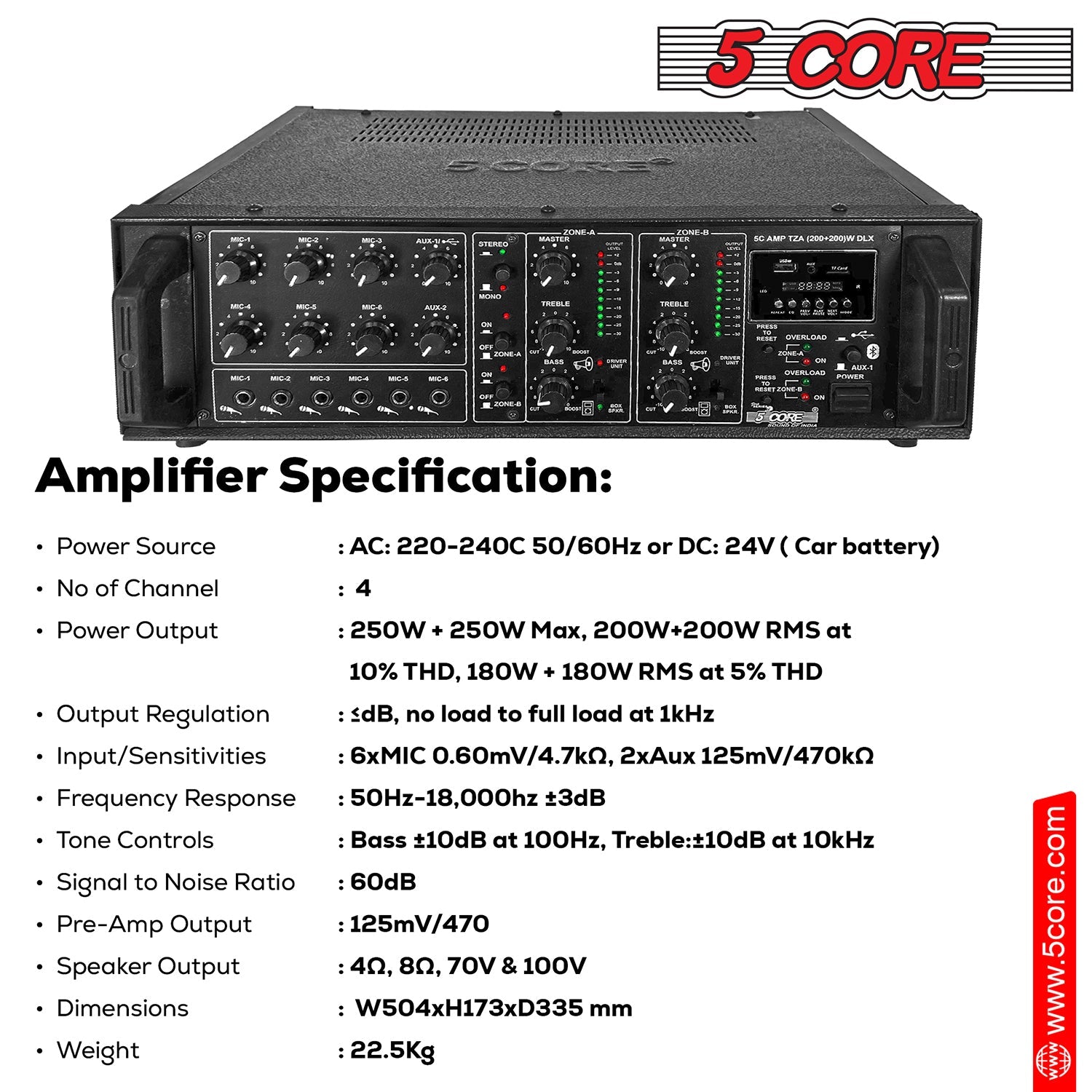 5Core Amp 500W Amplifier Home Audio PA Bass DJ Stereo Receiver Rack Mount Passive Speaker Amplificador-1