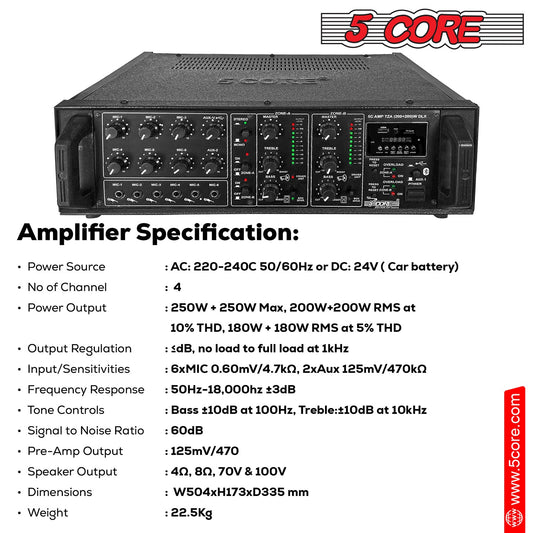 5Core Amp 500W Amplifier Home Audio PA Bass DJ Stereo Receiver Rack Mount Passive Speaker Amplificador-1