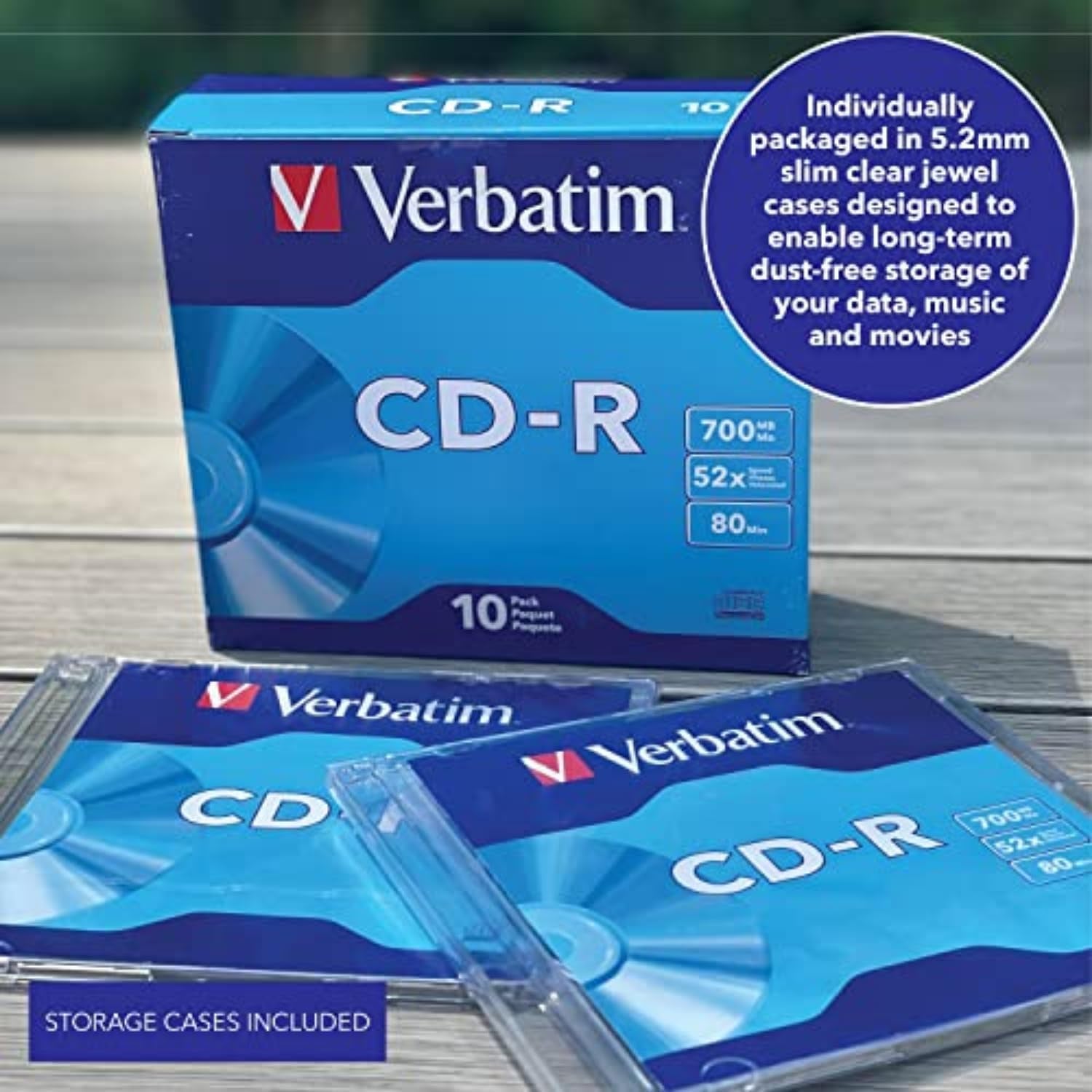 CD-R Blank Discs 700MB 80-Minutes 52X Recordable Disc for Data and Music - 10 Pack Slim Cases