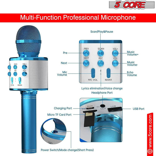 5Core Wireless Karaoke Microphone Bluetooth Mic Portable Handheld Microfonos Inalambricos PINK BLUE-1