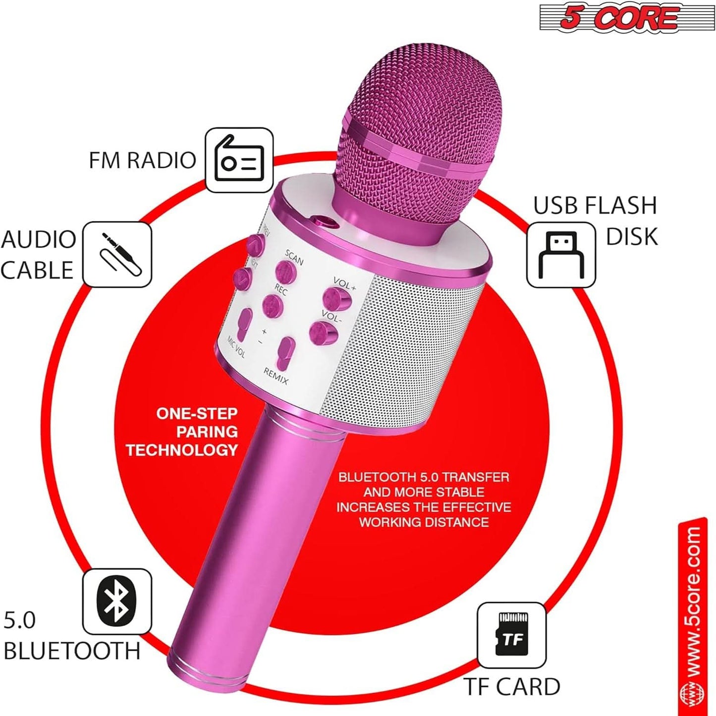 5Core Wireless Karaoke Microphone Bluetooth Mic Portable Handheld Microfonos Inalambricos PINK BLUE-2