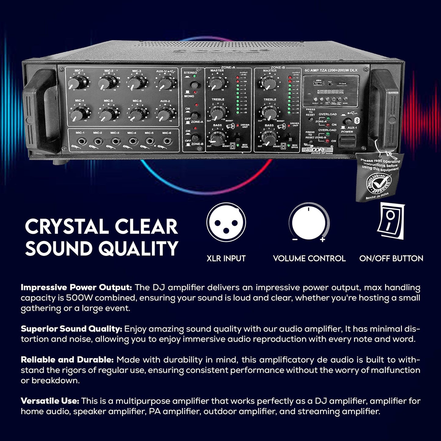 5Core Amp 500W Amplifier Home Audio PA Bass DJ Stereo Receiver Rack Mount Passive Speaker Amplificador-3