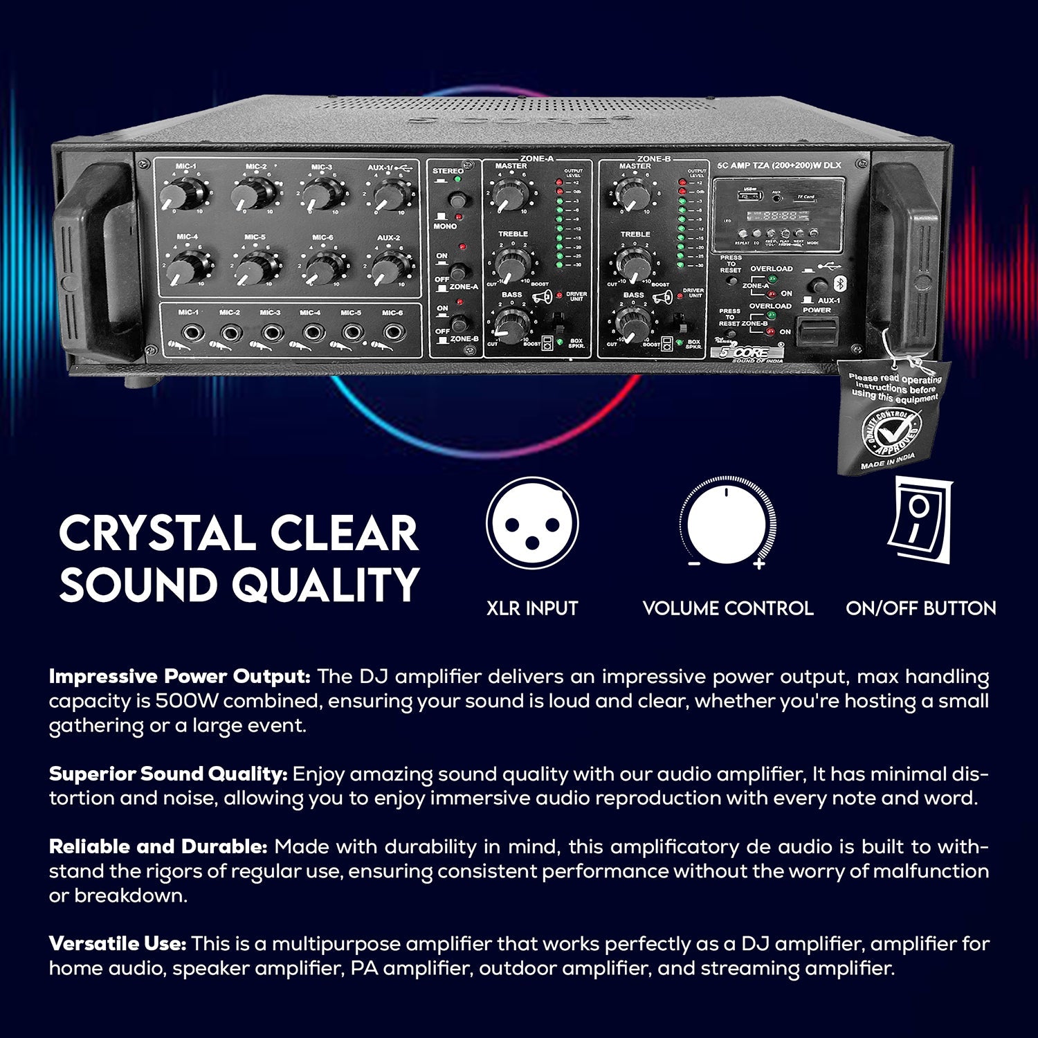 5Core Amp 500W Amplifier Home Audio PA Bass DJ Stereo Receiver Rack Mount Passive Speaker Amplificador-3