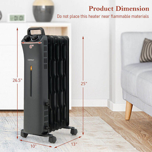 1500W Oil Filled Space Heater with 3-Level Heat-4