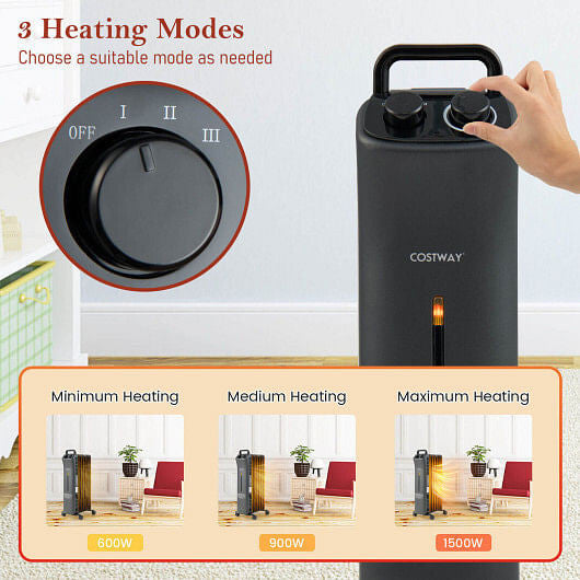 1500W Oil Filled Space Heater with 3-Level Heat-2