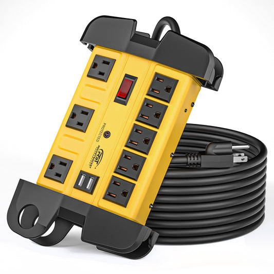 CRST 8 Outlets Dural USB Mountable Metal Power Strip Surge Protector with Cord Wrapping Design, Optional 15FT or 6FT Power Cord-0